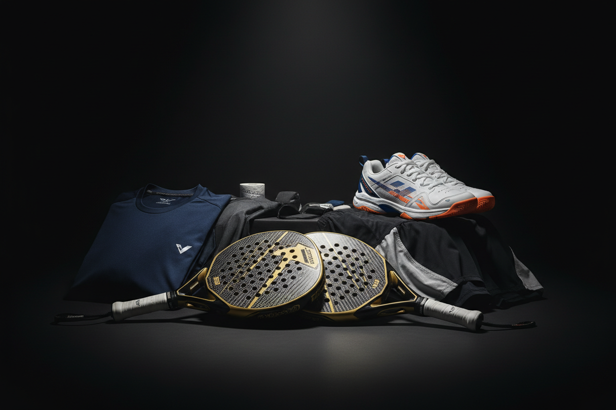 a line of padel products, clothes with a dramatic detailed product